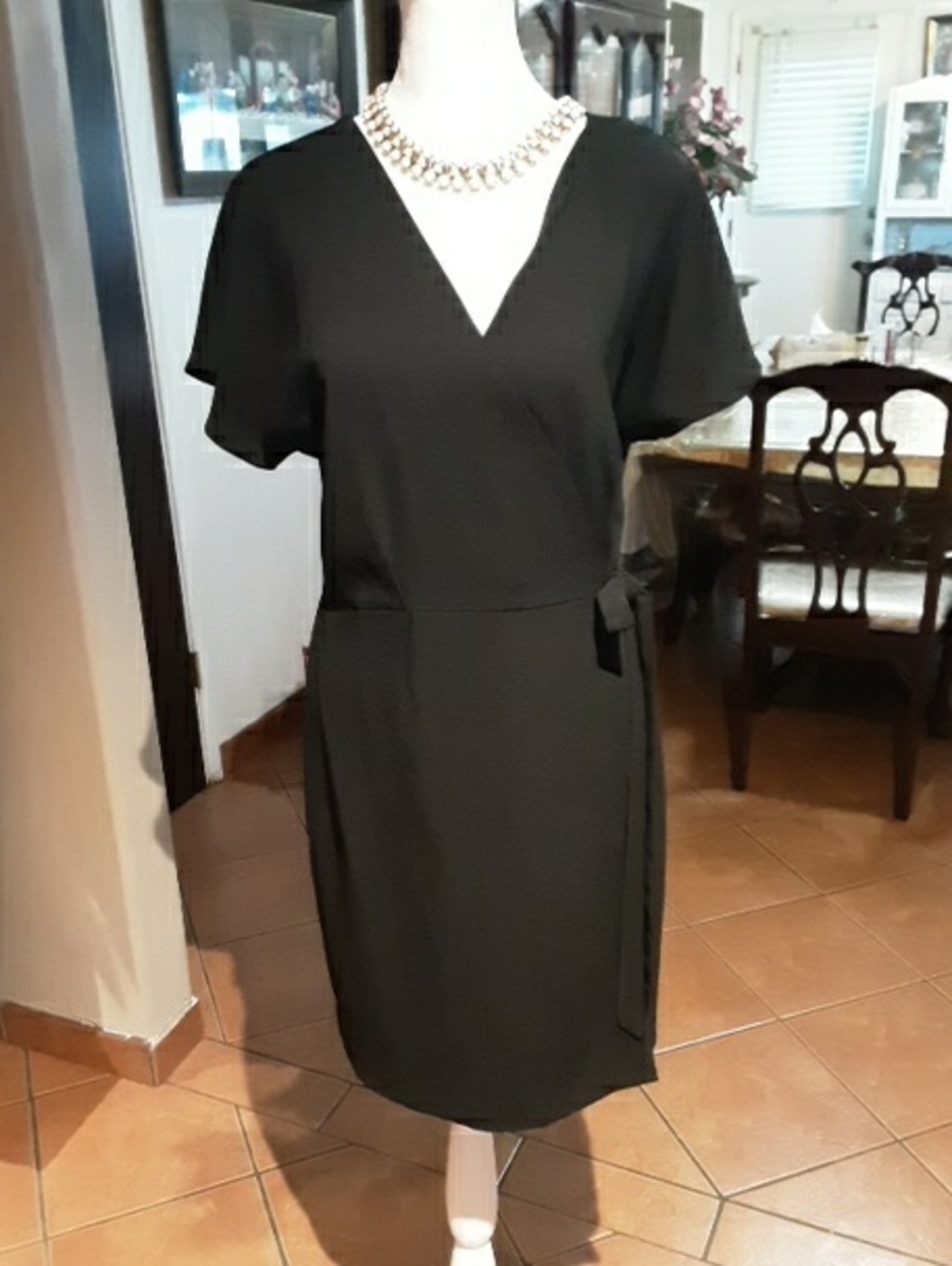 bobeau Black V-Neck Wrap Dress with Side Tie